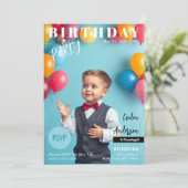 Geburtstagsparty Magazine Cover Einladung (Stehend Vorderseite)