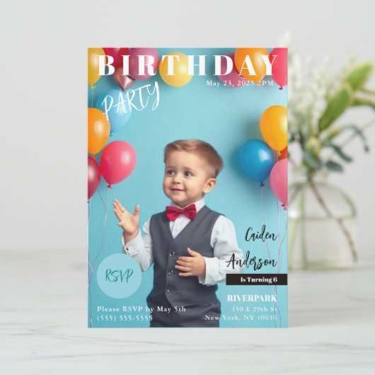 Geburtstagsparty Magazine Cover Einladung (Stehend Vorderseite)