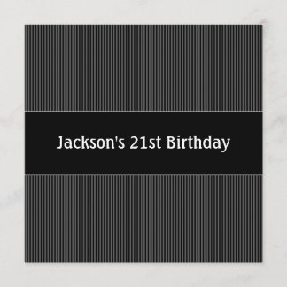 Geburtstagsparty Masculine Schwarz & Grau Streifen Einladung