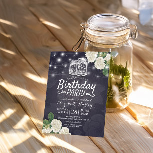 Geburtstagsparty Mason Jars Hydrangea String Light Einladung