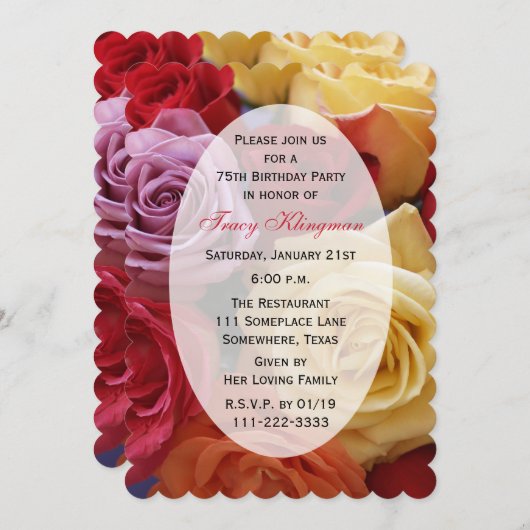 Geburtstagsparty - mehrfarbige Rose Einladung (Vorne/Hinten)