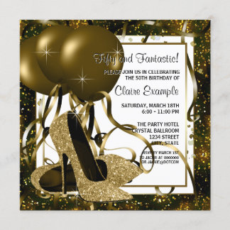Geburtstagsparty mit Black and Gold High Heel Einladung