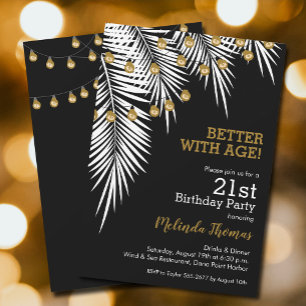 Geburtstagsparty mit Black and Gold Palms Einladung