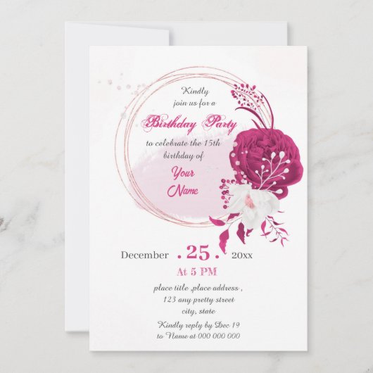 Geburtstagsparty mit Blumenkranz Einladung (Vorderseite)