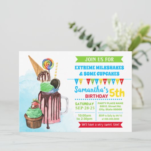 Geburtstagsparty mit Extremmilch Einladung (Stehend Vorderseite)