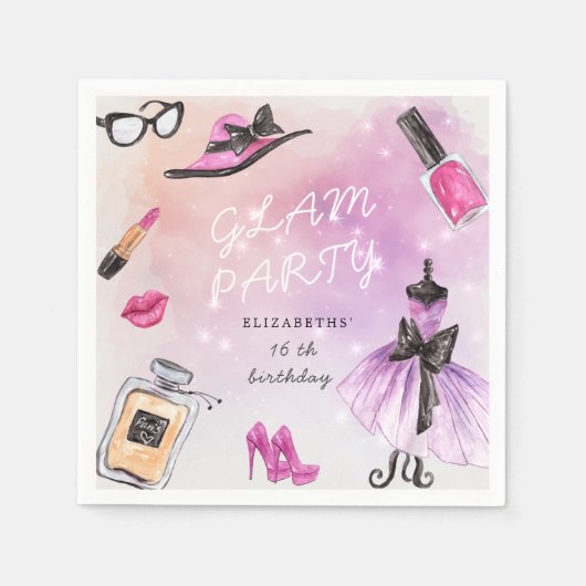 Geburtstagsparty mit Glamour Serviette (Vorderseite)