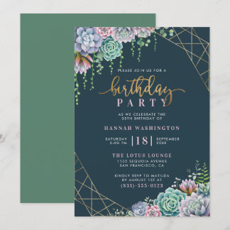 Geburtstagsparty mit Handschrift und Sukkulenten Einladung