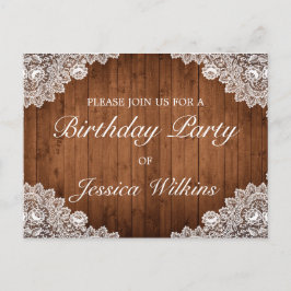 Geburtstagsparty mit Holz und Spitzen Einladung Po
