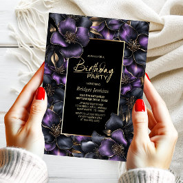 Geburtstagsparty mit lila und grauer Blüte Einladung