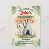 Geburtstagsparty mit niedlichen Dinosauriern Einladung (Vorne/Hinten)