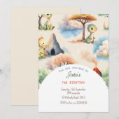 Geburtstagsparty mit niedlichen Dinosauriern Einladung (Vorne/Hinten)