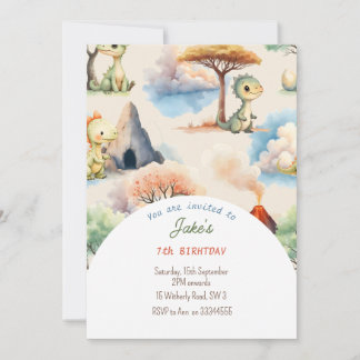 Geburtstagsparty mit niedlichen Dinosauriern Einladung