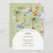 Geburtstagsparty mit niedlichen Dinosauriern Einladung (Vorne/Hinten)