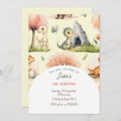 Geburtstagsparty mit niedlichen Dinosauriern Einladung (Vorne/Hinten)