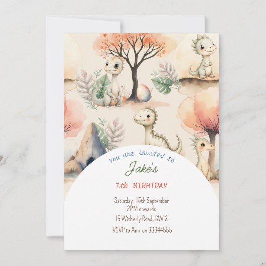 Geburtstagsparty mit niedlichen Dinosauriern Einladung (Vorderseite)