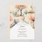 Geburtstagsparty mit niedlichen Dinosauriern Einladung (Vorne/Hinten)