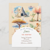 Geburtstagsparty mit niedlichen Dinosauriern Einladung (Vorne/Hinten)