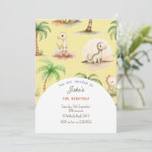 Geburtstagsparty mit niedlichen Dinosauriern Einladung (Stehend Vorderseite)