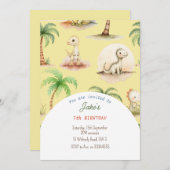 Geburtstagsparty mit niedlichen Dinosauriern Einladung (Vorne/Hinten)