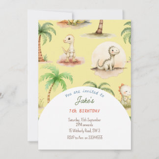 Geburtstagsparty mit niedlichen Dinosauriern Einladung