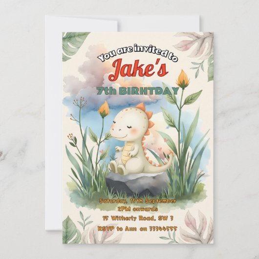 Geburtstagsparty mit niedlichen Dinosauriern Einladung (Vorderseite)