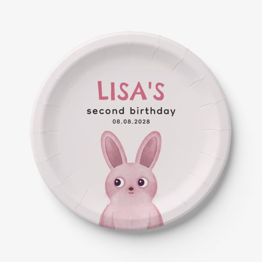 Geburtstagsparty mit rosa Babybunny Pappteller (Vorderseite)