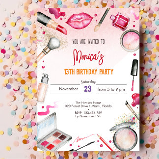 Geburtstagsparty mit Schönheit und Make-up-Wellnes Einladung
