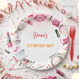 Geburtstagsparty mit Schönheit und Make-up-Wellnes Pappteller