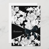 Geburtstagsparty mit Schwarz und Weiß Rose Einladung (Vorne/Hinten)