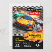 Geburtstagsparty mit Sportwagen Einladung (Vorderseite)