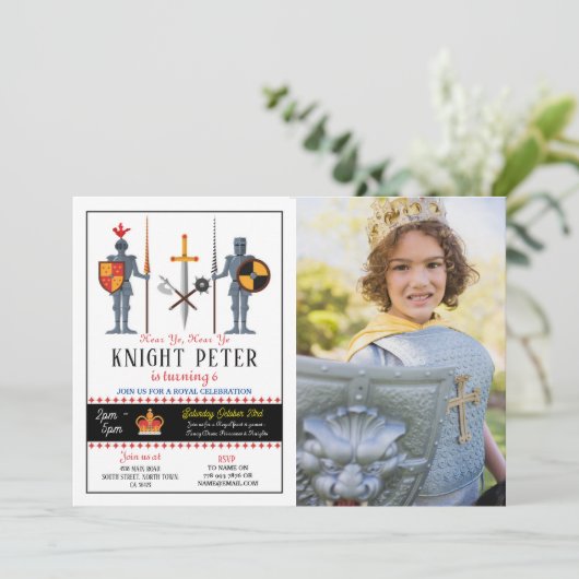 Geburtstagsparty - Mittelalterliches Foto Einladung (Stehend Vorderseite)