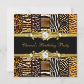 Geburtstagsparty Mixed Animal Prints Gold Black Einladung (Vorderseite)