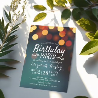 Geburtstagsparty Modern Aquamarin Gold Bokeh Strin Einladung