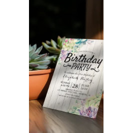 Geburtstagsparty Moderne Sukkulente Pflanze Rustik Einladung