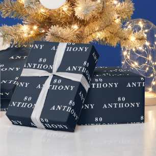 Geburtstagsparty Name Navy Blue Modern Pattern Geschenkpapier
