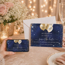 Geburtstagsparty Navy Blau Gold Save-the-Date-Kart