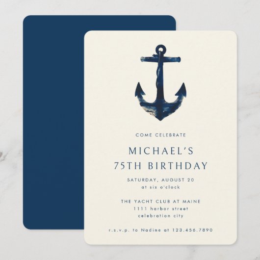 Geburtstagsparty Navy Blue Nautical Anchor Einladung (Vorne/Hinten)