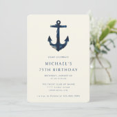 Geburtstagsparty Navy Blue Nautical Anchor Einladung (Stehend Vorderseite)