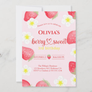 Geburtstagsparty niedlich Berry Sweet Strawberry Einladung