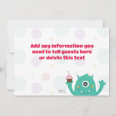 Geburtstagsparty niedlicher Kleiner Monster, jedes Einladung (Rückseite)