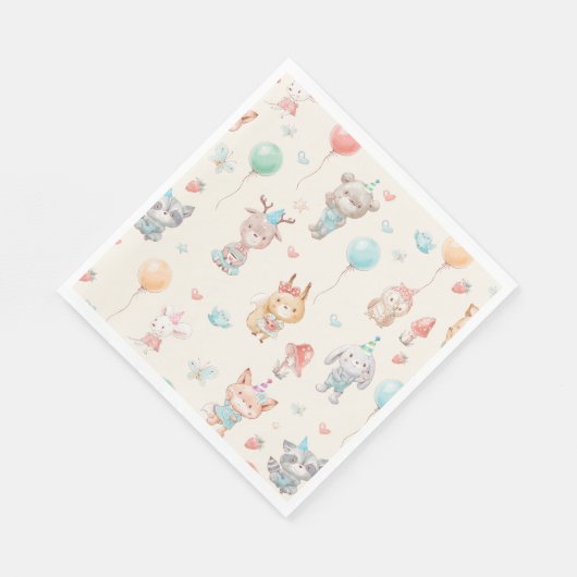 Geburtstagsparty niedlicher Waldtiere Serviette (Ecke)