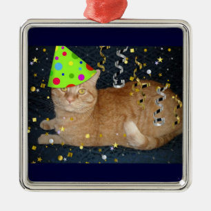 Geburtstagsparty Orange Tabby Cat Ornament Aus Metall