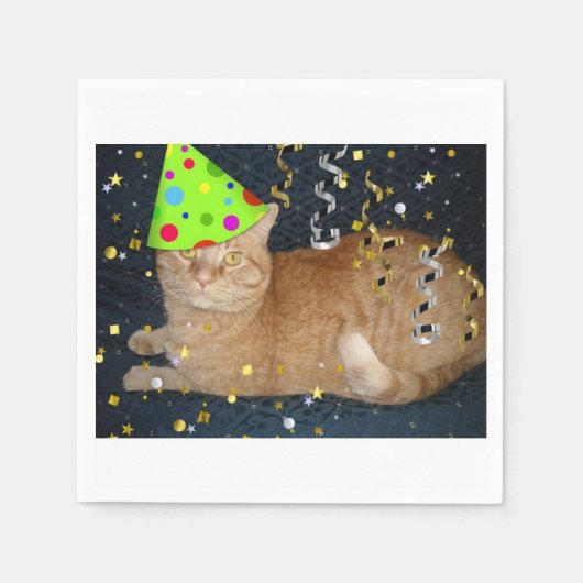 Geburtstagsparty Orange Tabby Cat Serviette (Vorderseite)