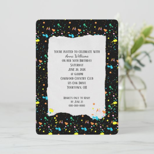 Geburtstagsparty Paint Spritzers Einladung (Stehend Vorderseite)