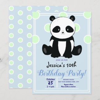 Geburtstagsparty Panda und Blue Polka Dots Einladung