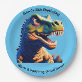 Geburtstagsparty-Papiertafel. Dinosaurier. Bearbei Pappteller (Vorderseite)