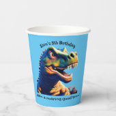 Geburtstagsparty-Papiertasse. Dinosaurier. Bearbei Pappbecher (Rückseite)