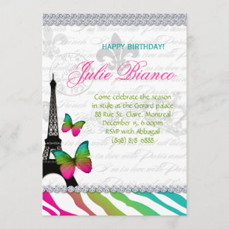 Geburtstagsparty Paris Card Eiffelturm Schmetterli Einladung