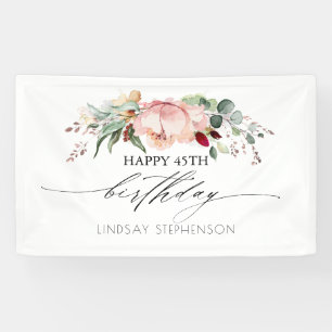 Geburtstagsparty Peach Burgund und Blush Floral Banner
