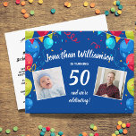 Geburtstagsparty per Post, 2 Foto, jedes Alter, Ba Postkarte<br><div class="desc">Feiern Sie einen Geburtstag mit der Post oder virtuell mit dieser lustigen Postkarte mit 2 Fotos, die von farbenfrohen Ballons gerahmt sind. Perfekt für jeden Altersgeburtstag, da Sie das Jahr leicht verändern können. Auf der Rückseite finden Sie Anleitungen, wo Sie Geburtstagskarten zum Feiern des großen Tages schicken können - oder...</div>